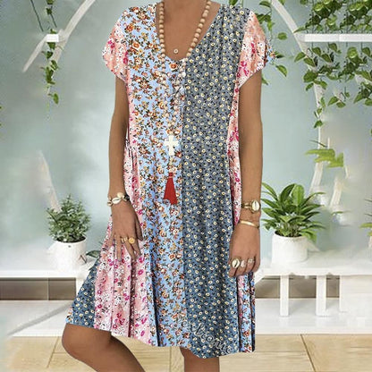 Noa | Vestido de Verano Boho con Estampado Floral y Corte A-Line