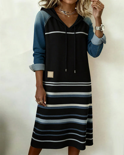 Vestido con Capucha a Rayas y Mezcla de Colores