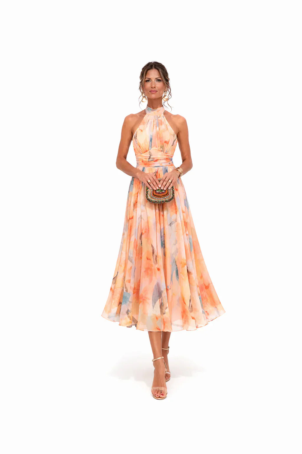 Esther | Vestido con Cuello Halter y Estampado Acuarela