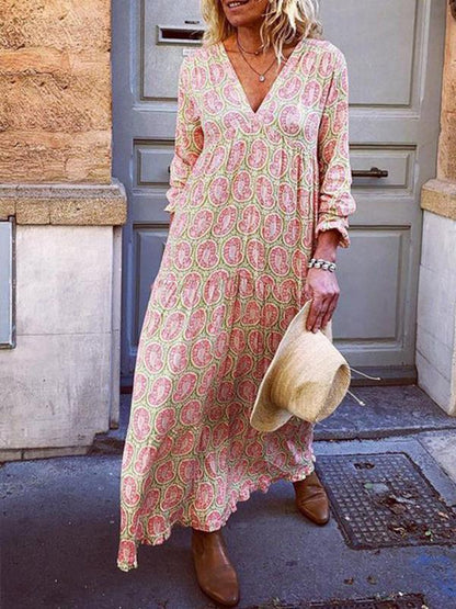 Leila - Vestido fluido con escote en V y estampado refinado