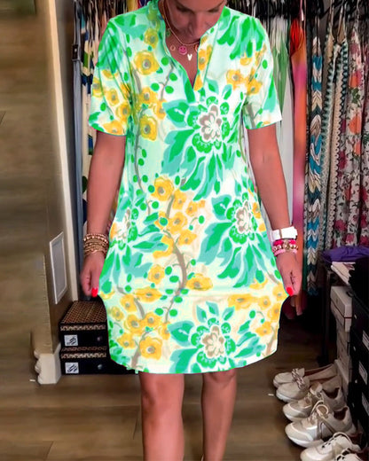 Ivendra | Vestido de Manga Corta con Estampado Floral