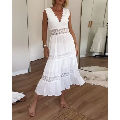 Mirna - Vestido sin mangas de encaje con escote en V