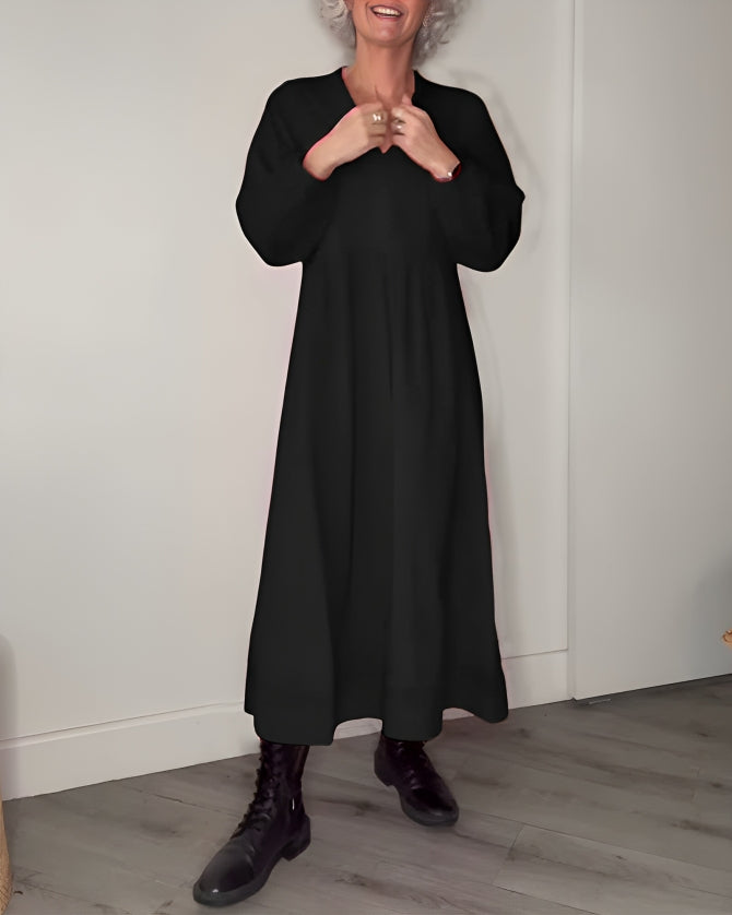 AMANDA – VESTIDO MAXI DE MANGA LARGA Y ESCOTE EN V ELEGANTE