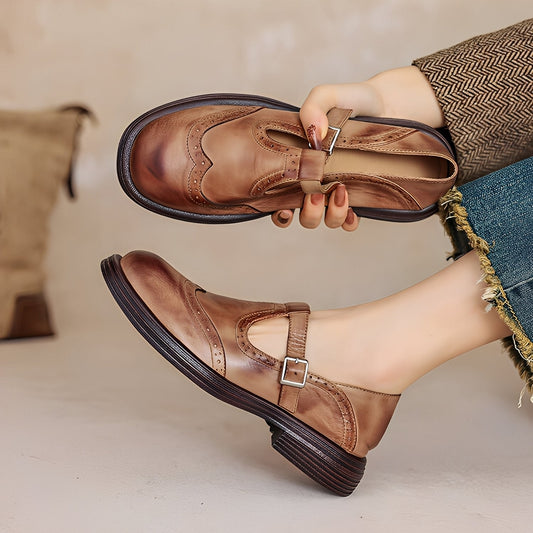 Léana - Zapatos clásicos con tira en T de piel para mujeres
