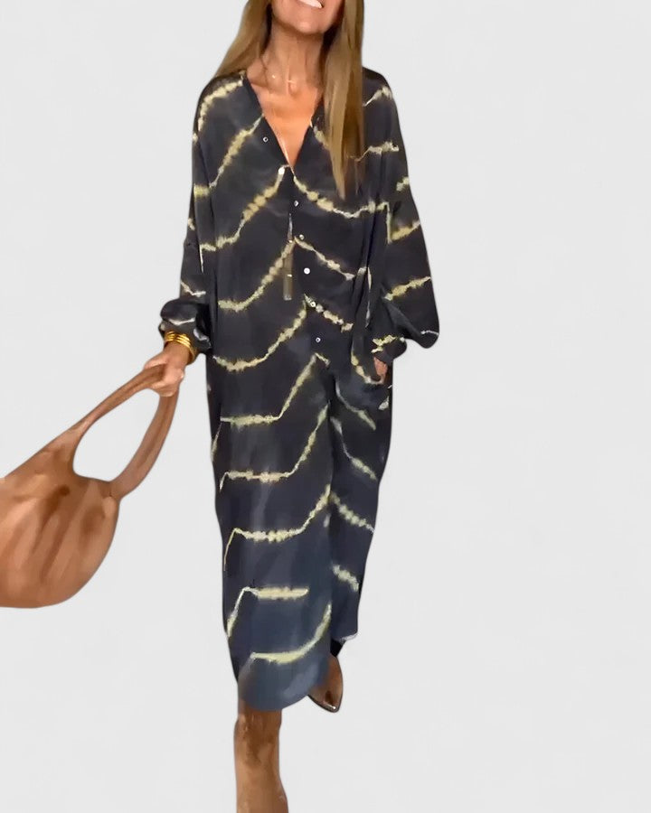 PAISLEY – VESTIDO CAMISERO DRAPEADO CON TIE-DYE