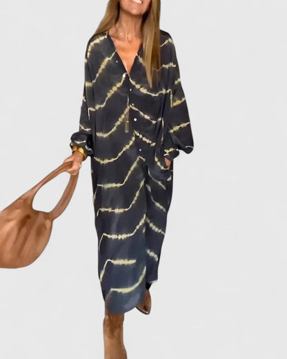 PAISLEY – VESTIDO CAMISERO DRAPEADO CON TIE-DYE