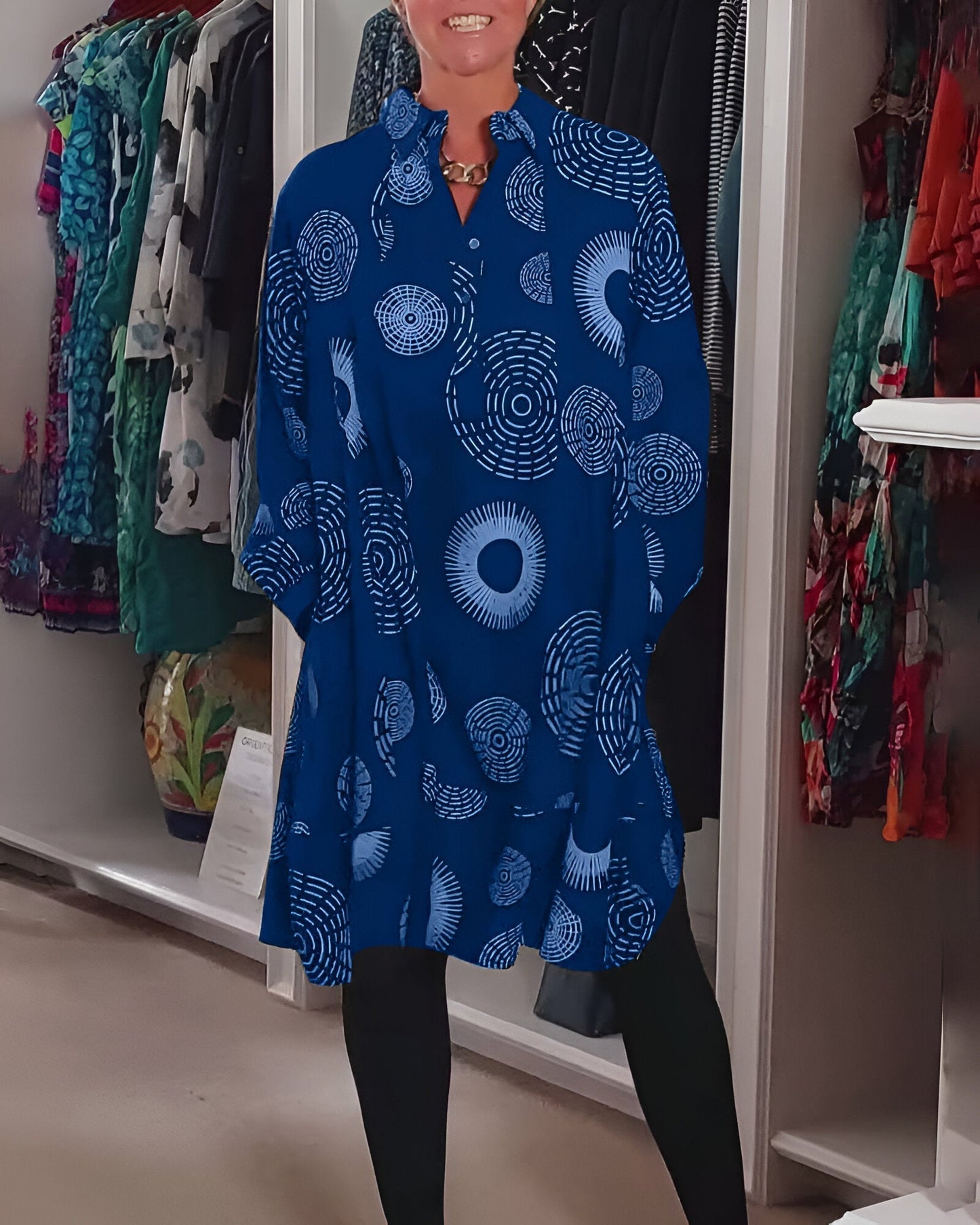 Demelza - Vestido de Manga Larga con Estampado Geométrico