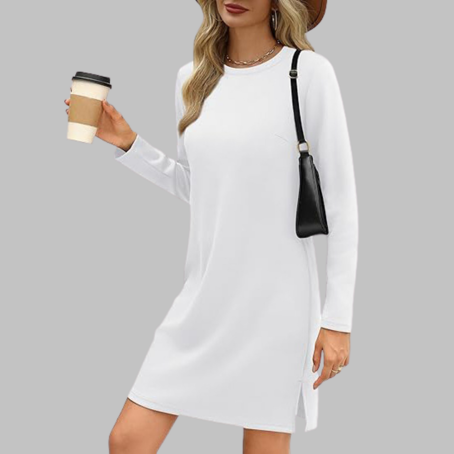 TATLO™ - Vestido mini casual de manga larga y cuello redondo