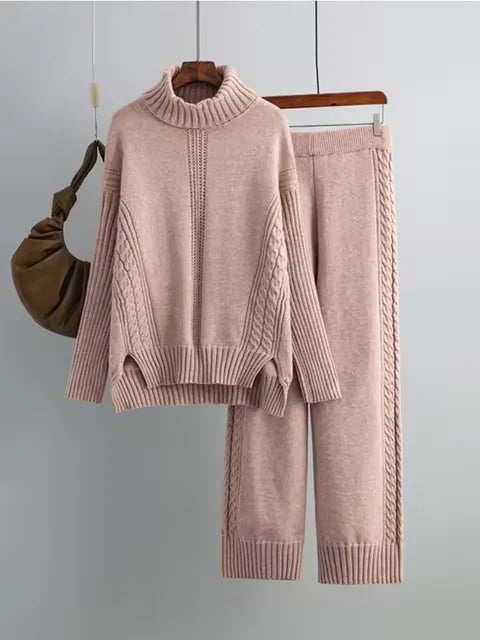Scarlett - Conjunto de Suéter de Cuello Alto Chic y Pantalones Sueltos