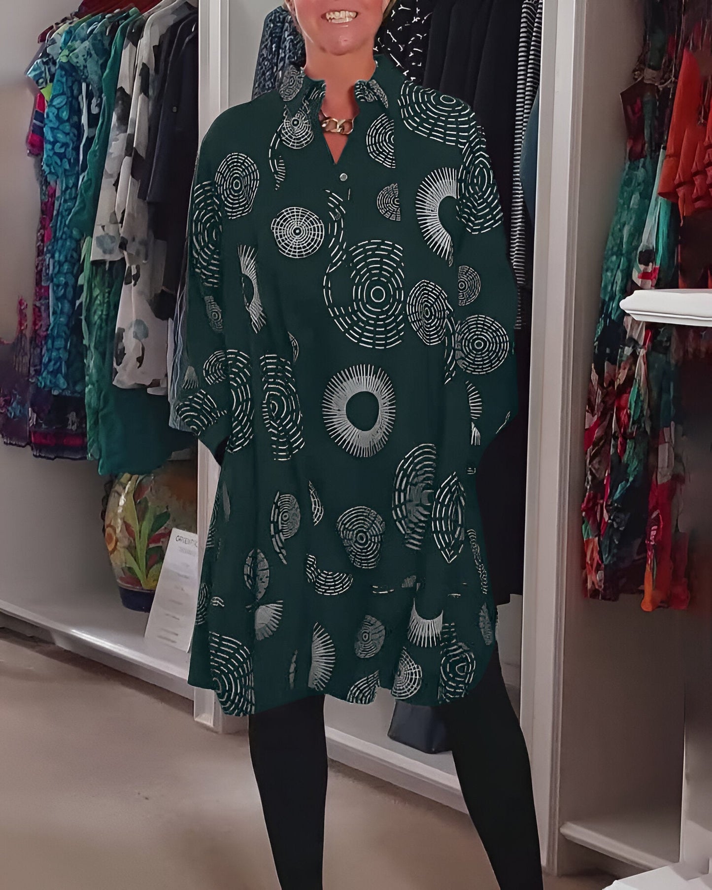 Demelza - Vestido de Manga Larga con Estampado Geométrico