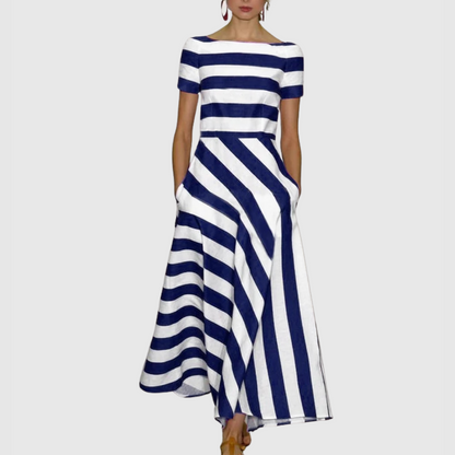 Madeline - Vestido Maxi a Rayas con Hombros Descubiertos Vonda