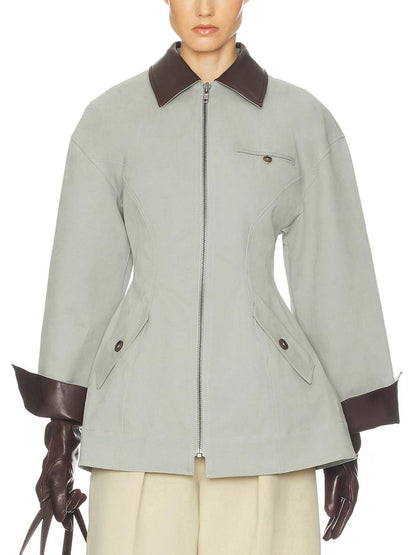 Chaqueta Cropped Oversized en PU Gris Claro