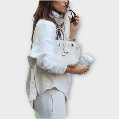 Conjunto de Suéter Relax con Cuello Alto y Pantalones de Pierna Ancha