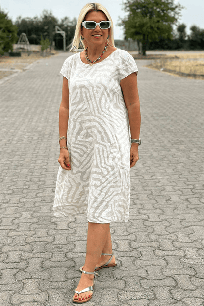 Nelia - Vestido de estampado de cebra con cuello redondo