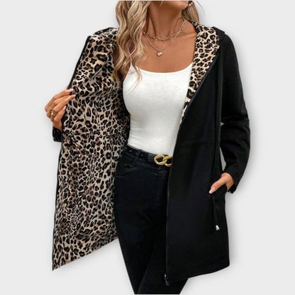 Abrigo Reversible con Capucha y Estampado Leopardo