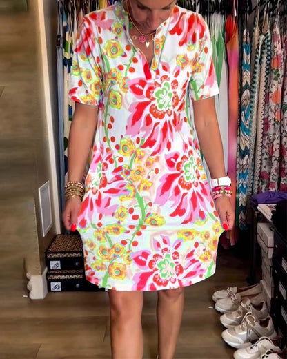 Ivendra | Vestido de Manga Corta con Estampado Floral