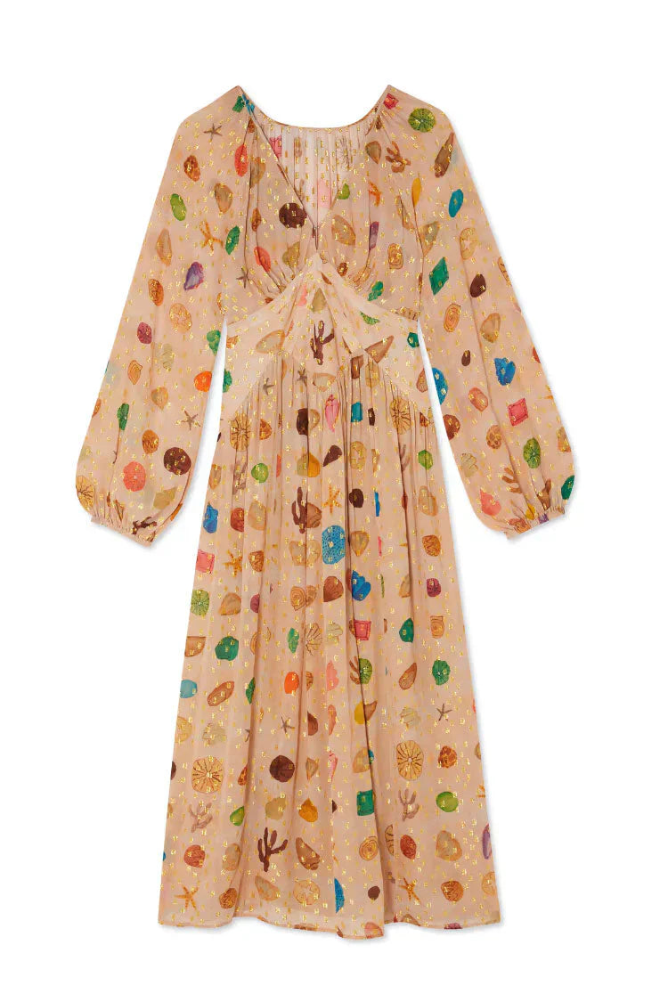 Alessandra - Vestido con estampado marino y detalles dorados