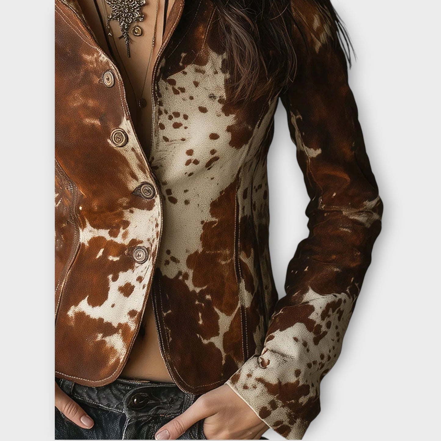Chaqueta de Ante con Estampado Vintage de Piel de Vaca