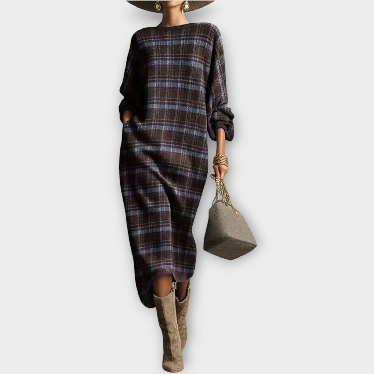 Vestido Midi de Punto a Cuadros