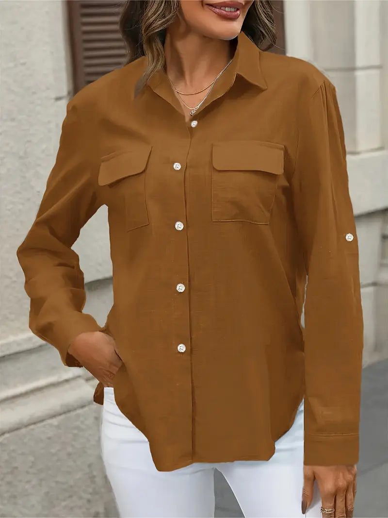 Athena - Camisa de Algodón con Bolsillos Frontales
