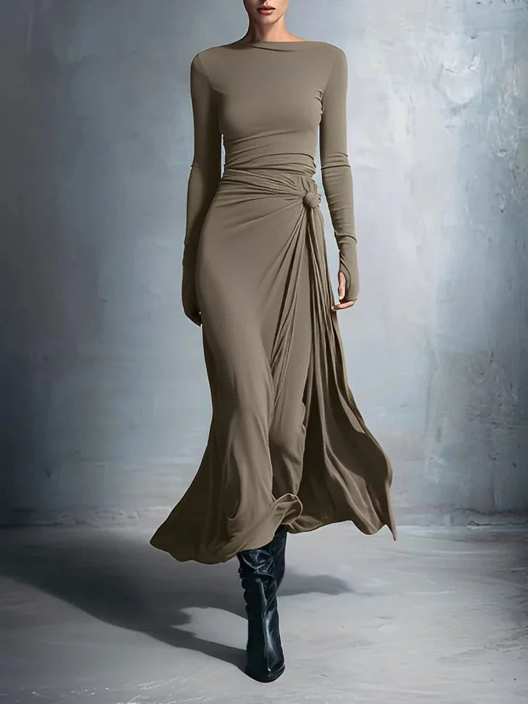Elegante Vestido Maxi de Jersey con Nudo Lateral