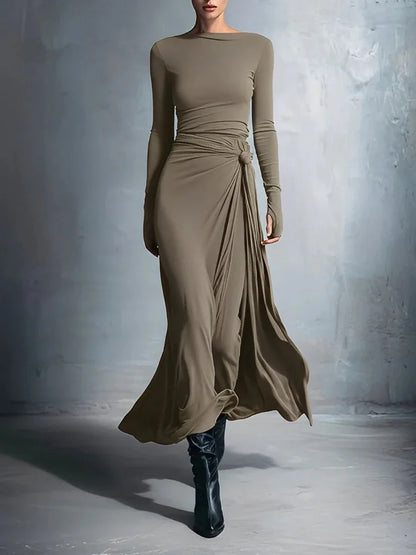 Elegante Vestido Maxi de Jersey con Nudo Lateral