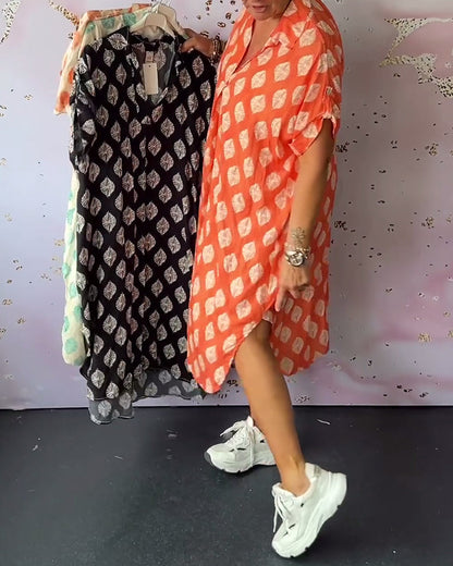 ELEANORA – VESTIDO CAMISERO IMPRESO CON SOLAPA SUELTA