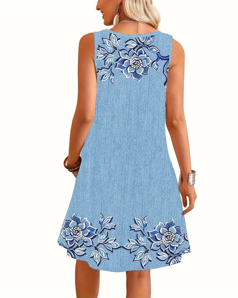 ARIEL – VESTIDO FLORAL SIN MANGAS CON BOTONES
