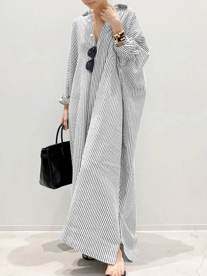 Alyssa™ - Vestido Maxi Estampado a Rayas con Mangas Abullonadas