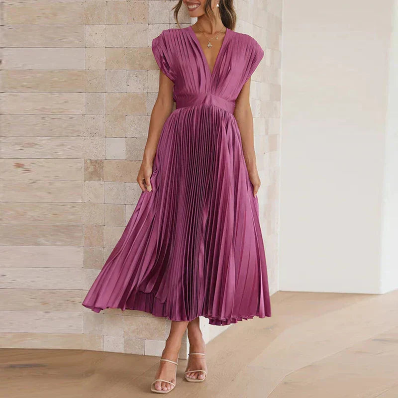 Adele | Vestido Maxi con Escote en V y Pliegues