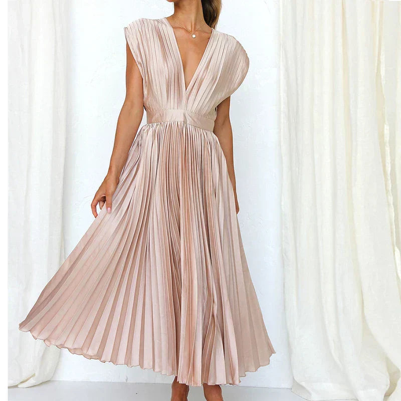 Adele - Vestido maxi con escote en V y pliegues
