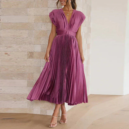 Adele - Vestido maxi con escote en V y pliegues