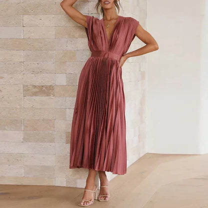 Adele - Vestido maxi con escote en V y pliegues