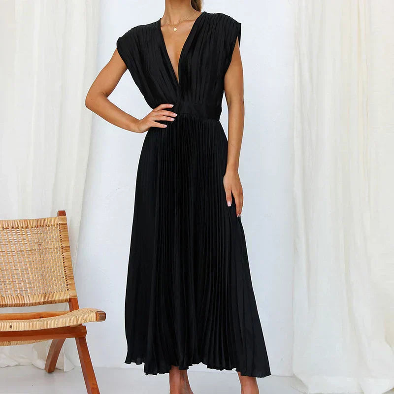 Adele - Vestido maxi con escote en V y pliegues