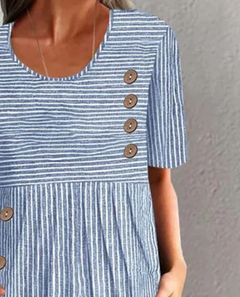 CALLIE – VESTIDO MIDI CLÁSICO A RAYAS CON BOTONES