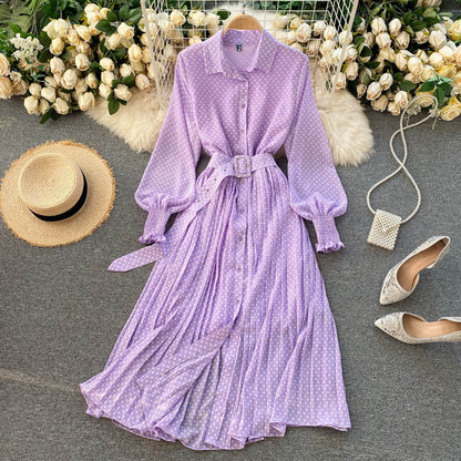 Vestido Plisado de Chifón con Lunares