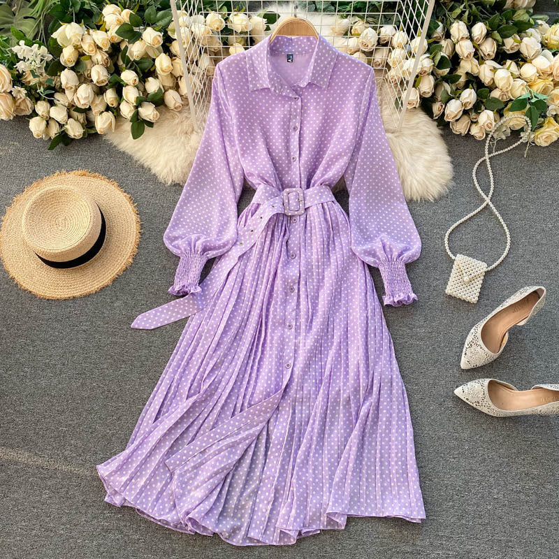 Vestido Plisado de Chiffon con Lunares