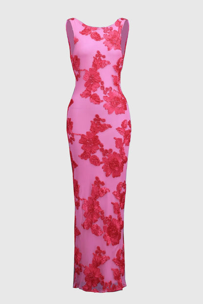 Calliope - Vestido Maxi de Malla con Apliques Florales