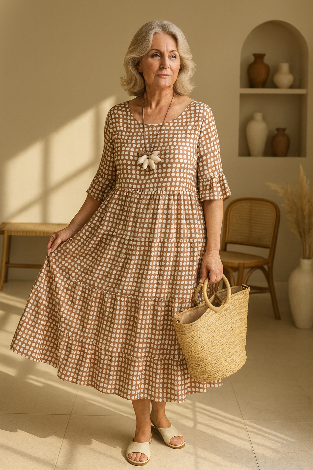 IRIS | VESTIDO MIDI SABLE CON MANGAS CORTAS