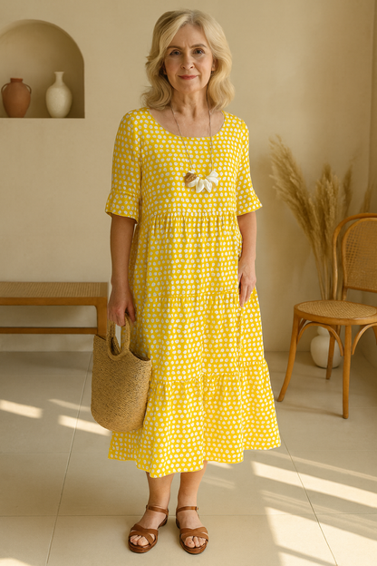 IRIS | VESTIDO MIDI SABLE CON MANGAS CORTAS