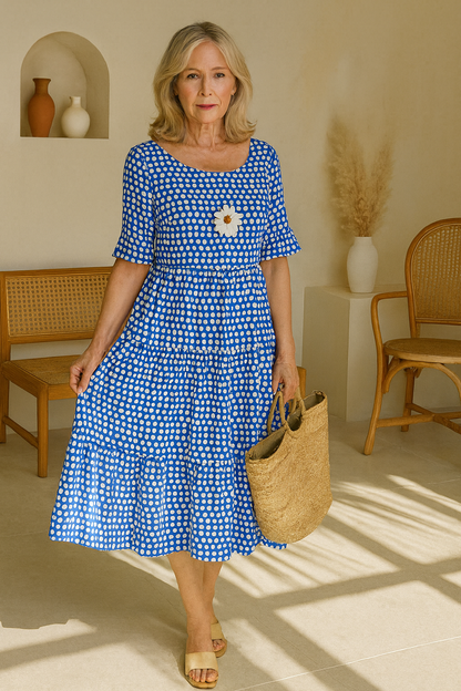 IRIS | VESTIDO MIDI SABLE CON MANGAS CORTAS