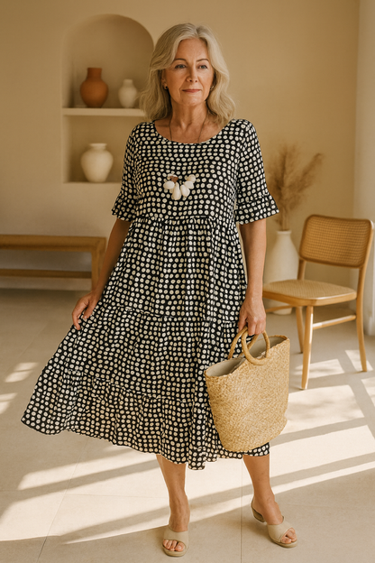 Iris™ | Vestido Midi de Manga Corta Sable