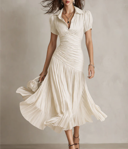 Adria | Vestido midi de satén con diseño de rayas vintage