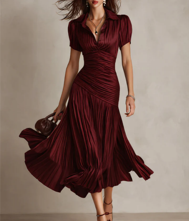Adria | Vestido midi de satén con diseño de rayas vintage