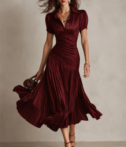 Adria | Vestido midi de satén con diseño de rayas vintage