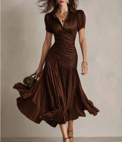 Adria | Vestido midi de satén con diseño de rayas vintage