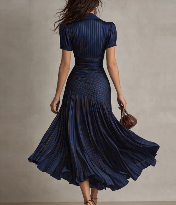Adria | Vestido midi de satén con diseño de rayas vintage