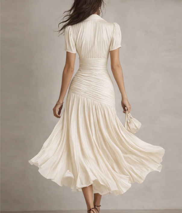 Adria | Vestido midi de satén con diseño de rayas vintage