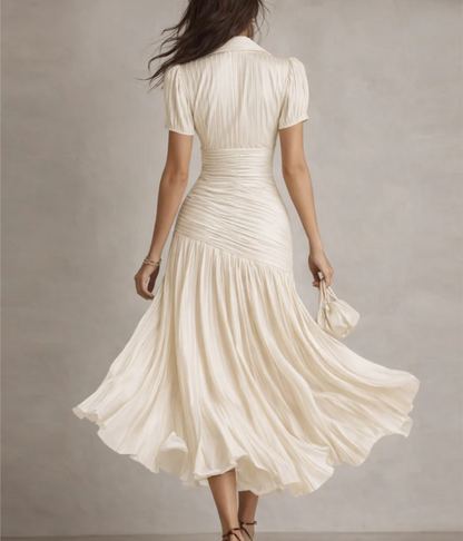 Adria | Vestido midi de satén con diseño de rayas vintage
