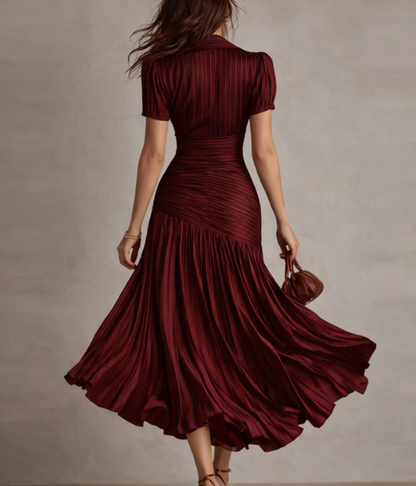 Adria | Vestido midi de satén con diseño de rayas vintage